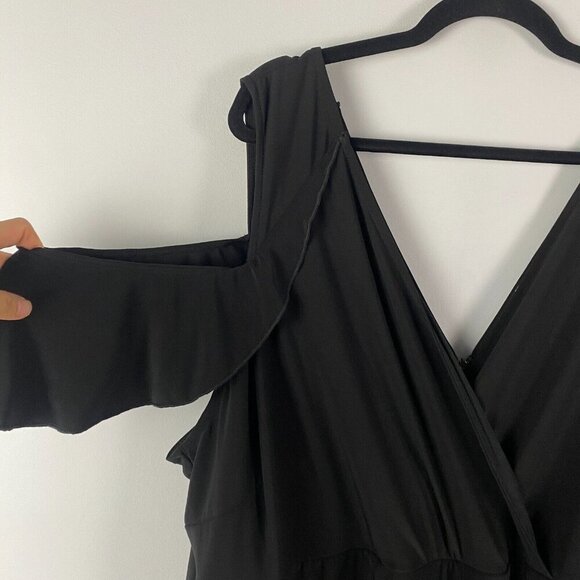 Kiyonna Black Cold Shoulder Jumpsuit Size 4X V Neck Wide Leg Stretch - Picture 3 of 12